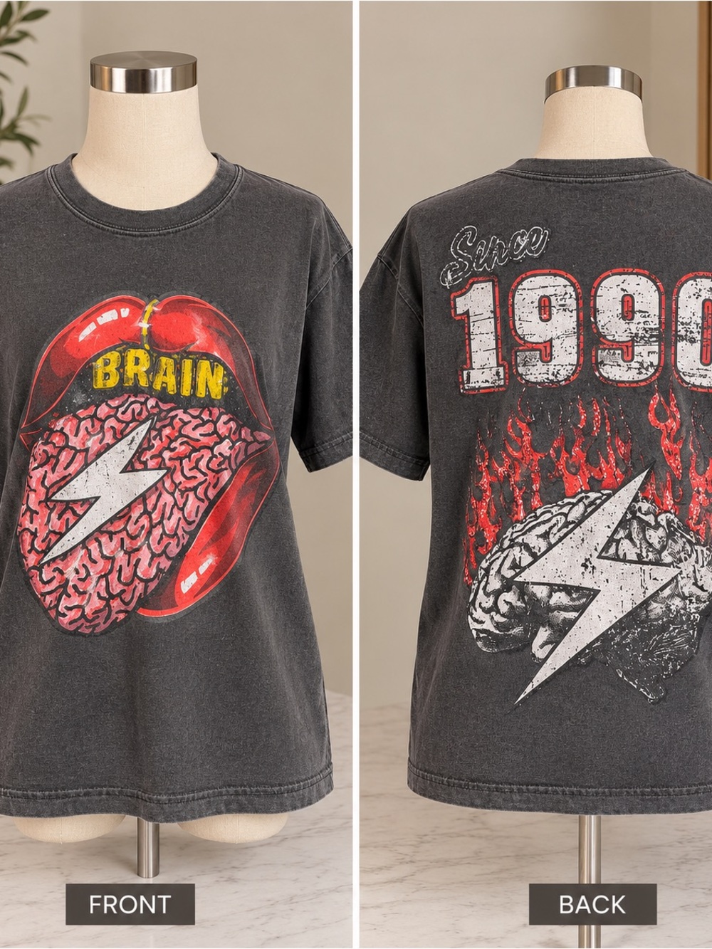 Target Black Short Sleeve Graphic Tee with Red Brain Lightning Artwork